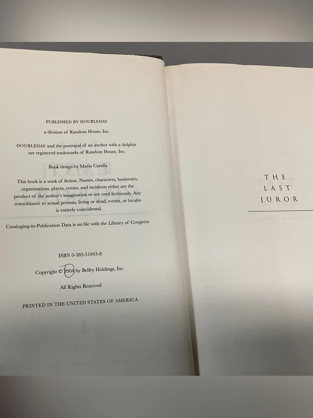 🟡 2/$10 - The Last Juror - John Grisham - Hardcover / Hardback Novel - Vintage